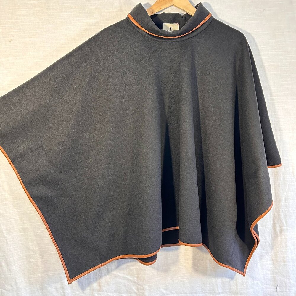 Tuckernuck Black Leather Trim Funnel Neck Poncho